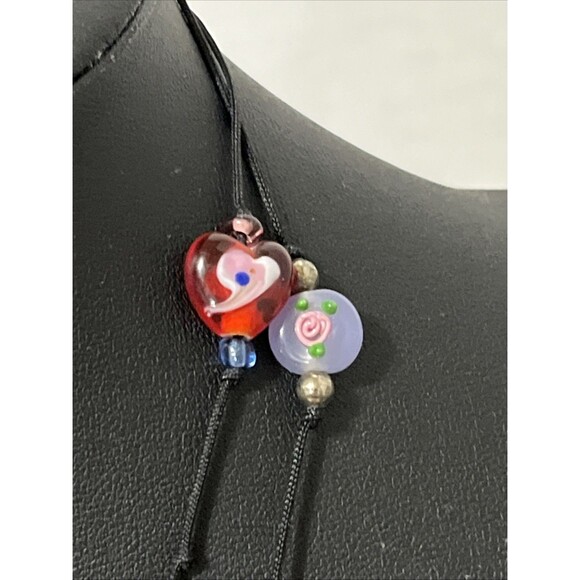 Set Of 2 Vintage Lampwork Art Glass Beaded Necklaces Flowers Butterflies 15” - Picture 5 of 7